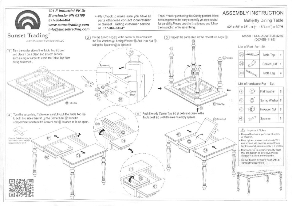 SUNSET FURNITURE SUNSET TRADING BUTTERLY DINING TABLE DLUADWTLB4276