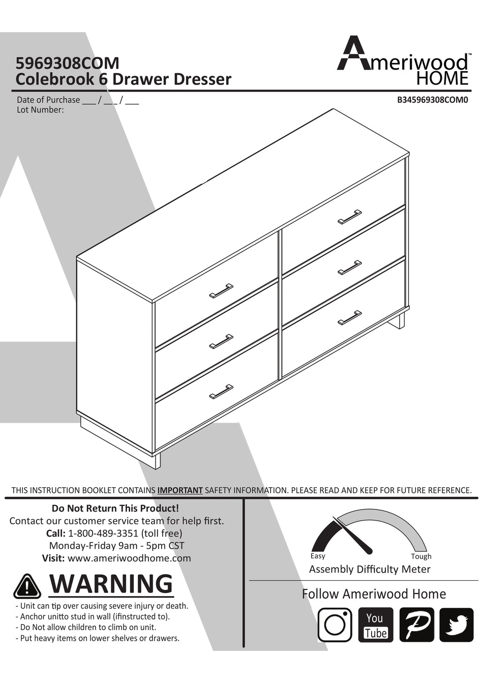 AMERIWOOD HOME COLEBROOK INSTRUCTION BOOKLET Pdf Download