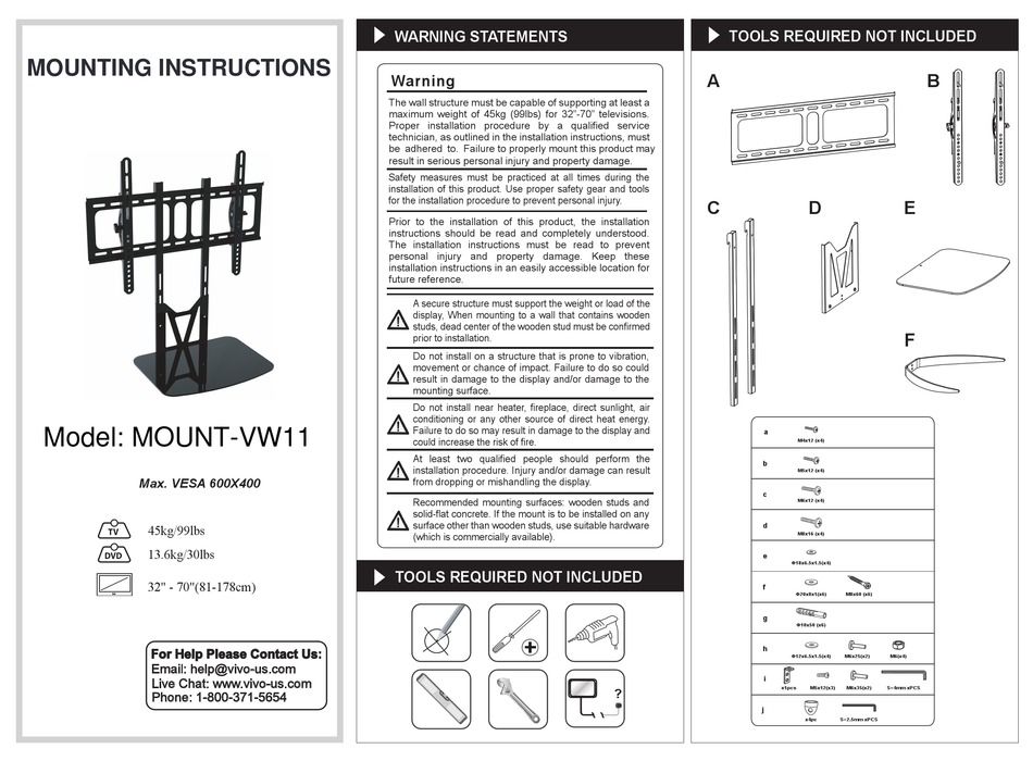 VIVO MOUNTVW11 MOUNTING INSTRUCTIONS Pdf Download ManualsLib