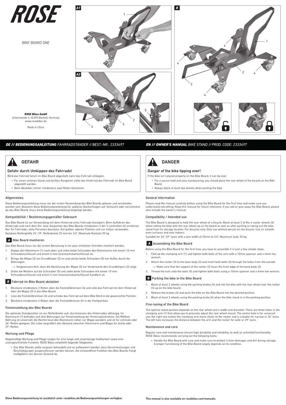ROSE BIKES BIKE BOARD ONE OWNER'S MANUAL Pdf Download ManualsLib