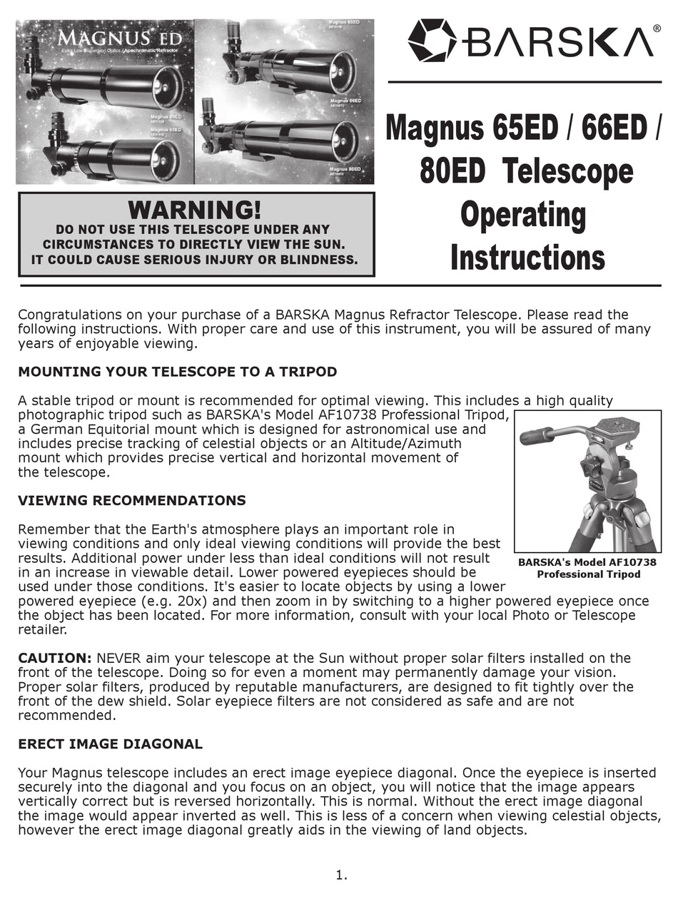 BARSKA MAGNUS 65ED OPERATING INSTRUCTIONS Pdf Download ManualsLib