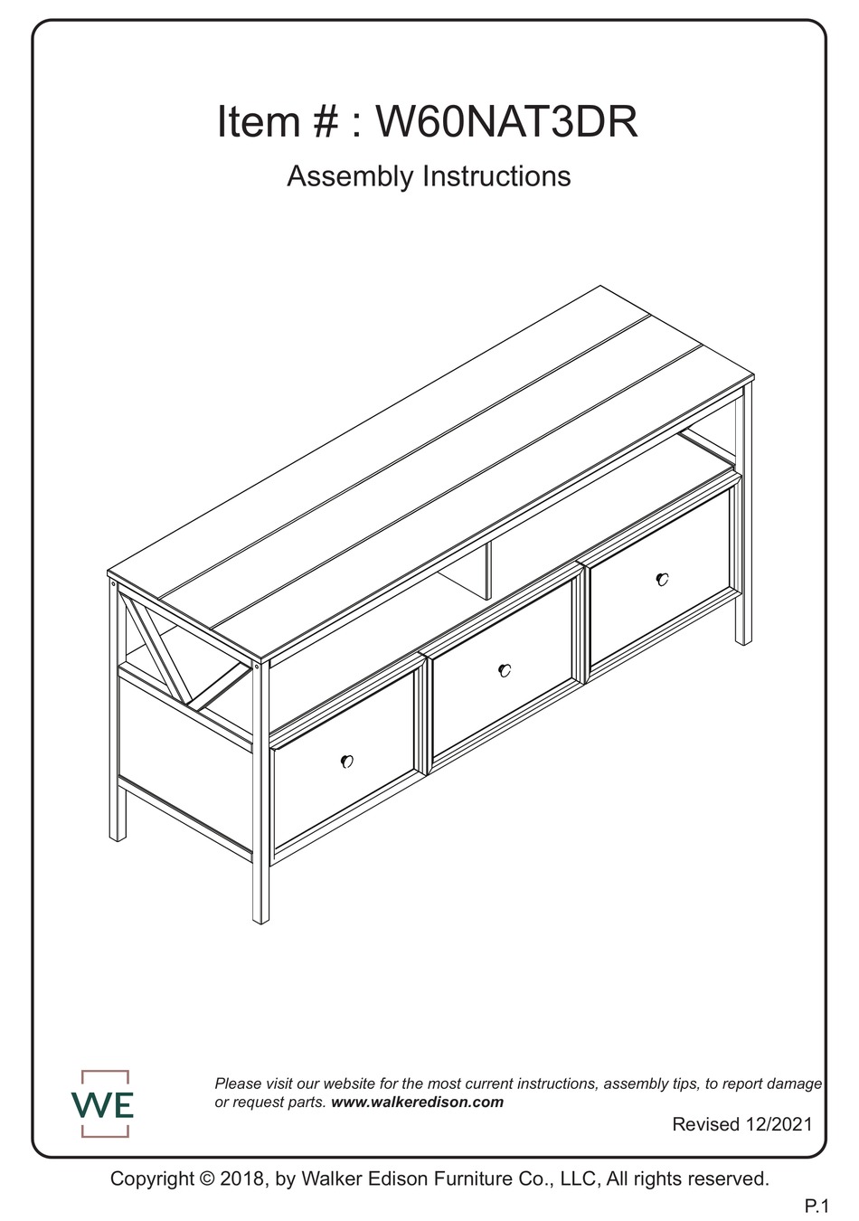 WALKER EDISON W60NAT3DR ASSEMBLY INSTRUCTIONS MANUAL Pdf Download