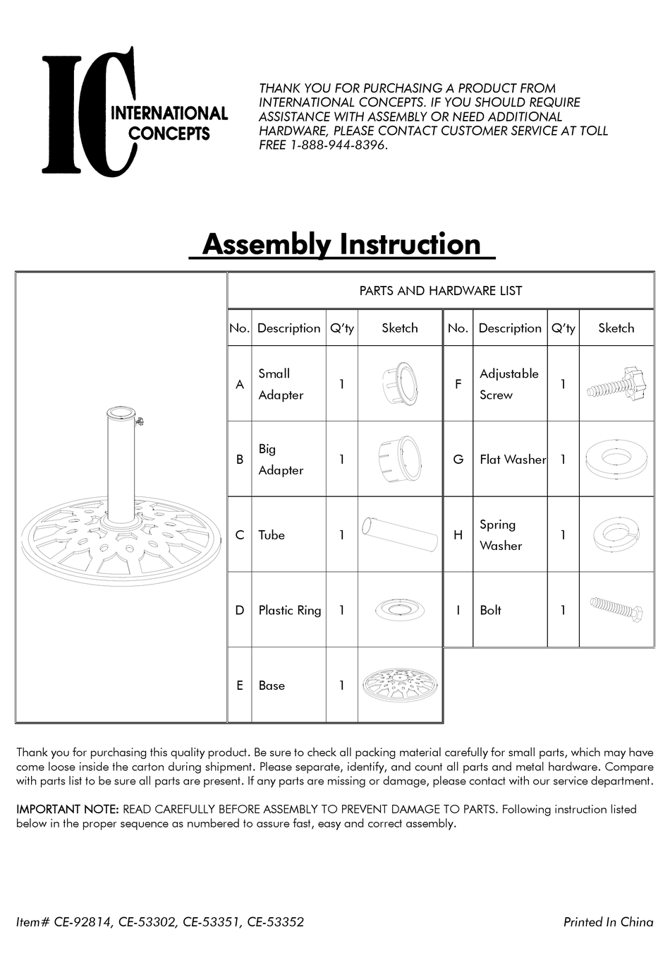 INTERNATIONAL CONCEPTS CE92814 ASSEMBLY INSTRUCTION Pdf Download