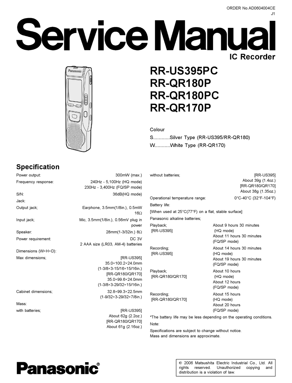 PANASONIC RR-US395PC SERVICE MANUAL Pdf Download | ManualsLib