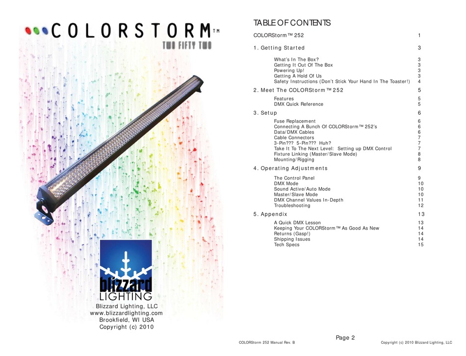 BLIZZARD LIGHTING COLORSTORM 252 MANUAL Pdf Download ManualsLib