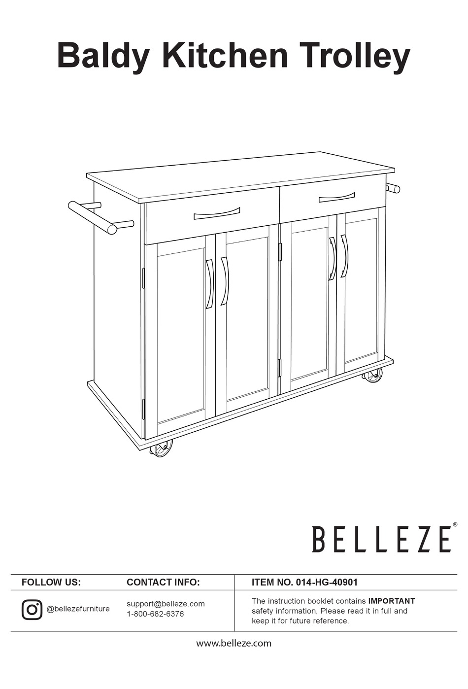 BELLEZE BALDY KITCHEN TROLLEY 014HG40901 ASSEMBLY INSTRUCTIONS MANUAL