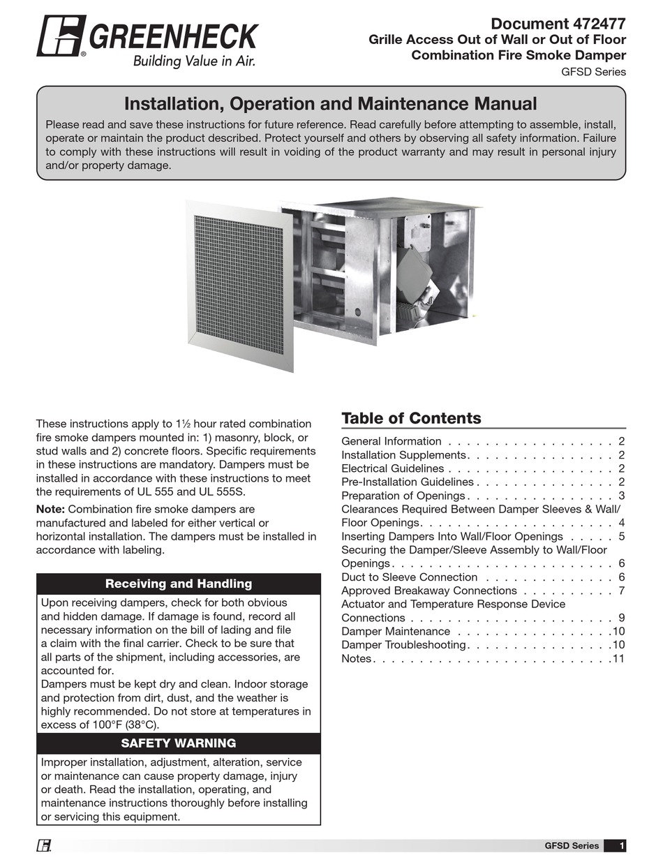 GREENHECK GFSD SERIES INSTALLATION, OPERATION AND MAINTENANCE MANUAL