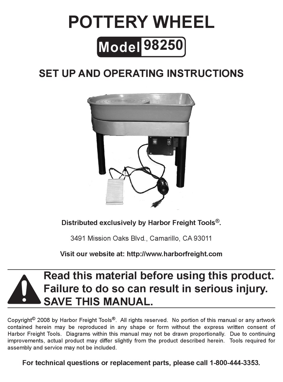HARBOR FREIGHT TOOLS 98250 SET UP AND OPERATING INSTRUCTIONS MANUAL Pdf