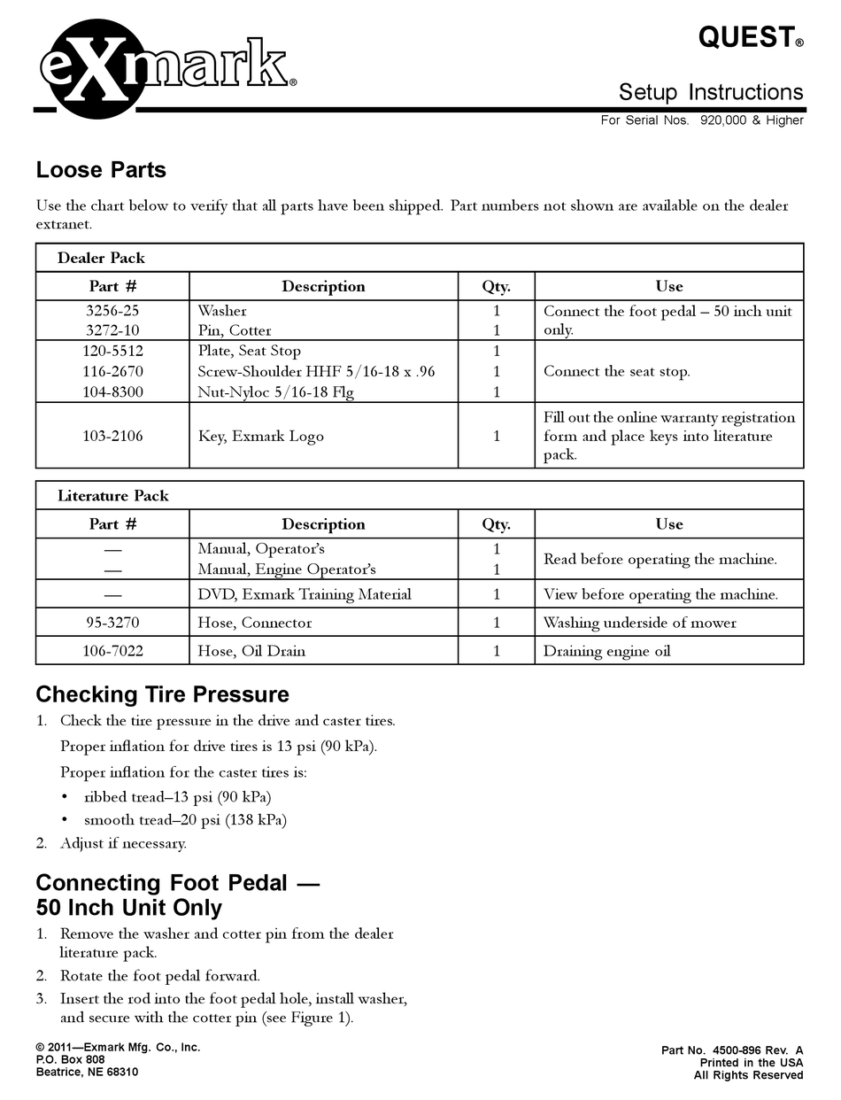 EXMARK QUEST SETUP INSTRUCTIONS Pdf Download ManualsLib