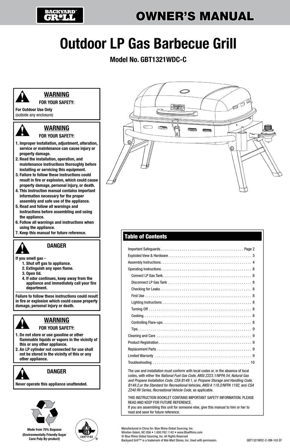 BACKYARD GBT1321WDC-C OWNER'S MANUAL Pdf Download | ManualsLib