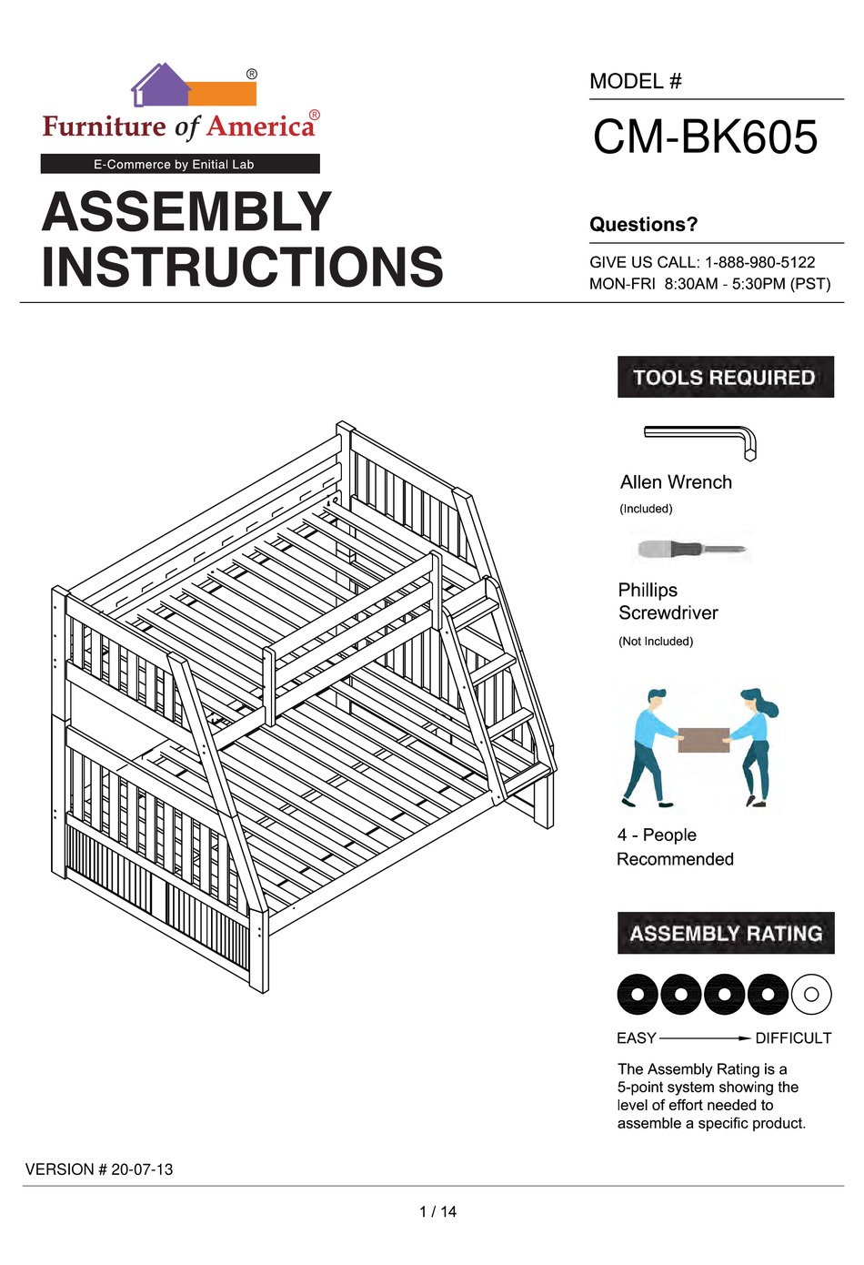 FURNITURE OF AMERICA CANBERRA CMBK605 ASSEMBLY INSTRUCTIONS MANUAL Pdf