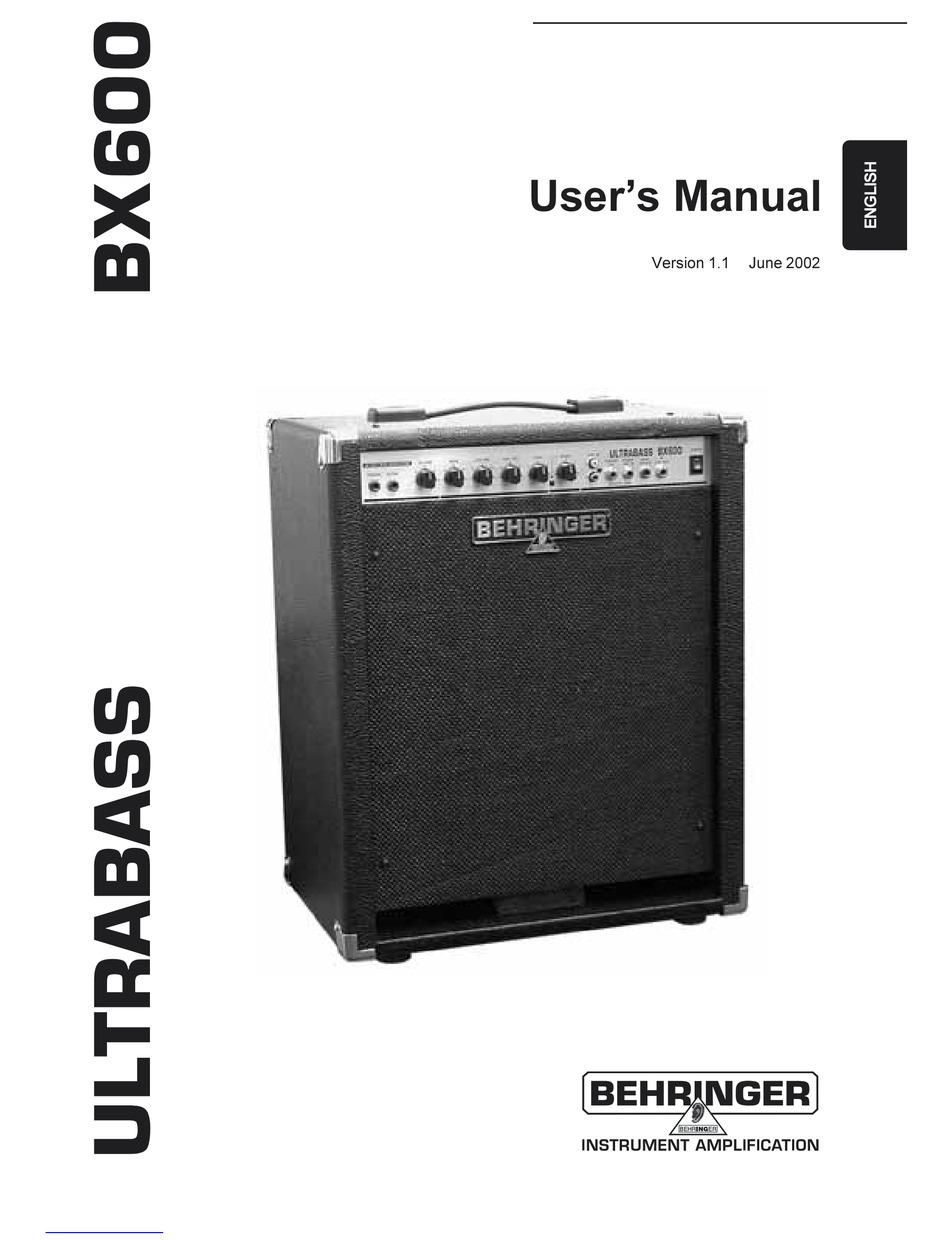 BEHRINGER ULTRABASS BX600 USER MANUAL Pdf Download ManualsLib