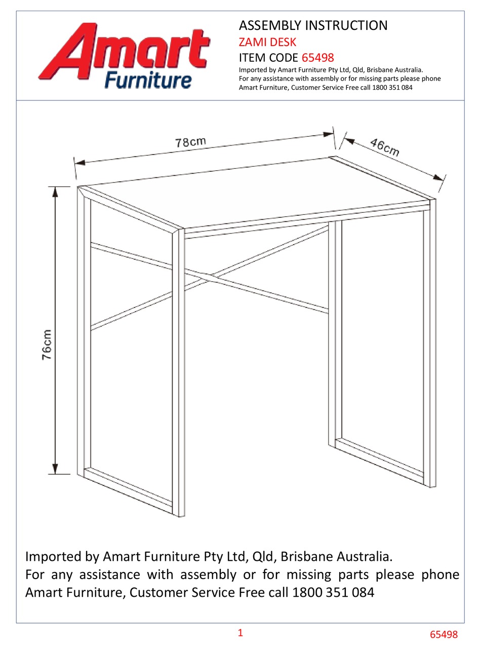 AMART FURNITURE ZAMI 65498 ASSEMBLY INSTRUCTION MANUAL Pdf Download