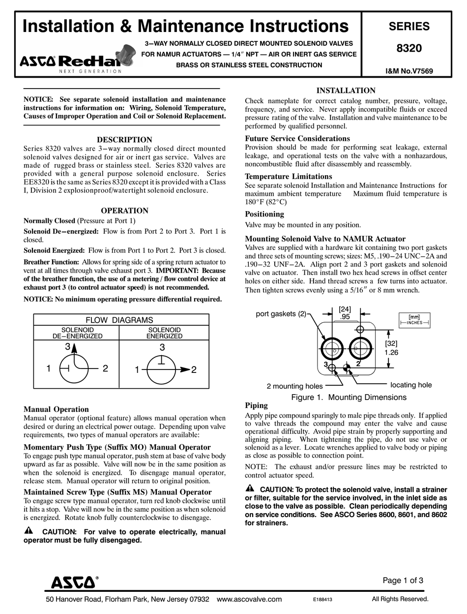 ASCO VALVES 8320 SERIES INSTALLATION & MAINTENANCE INSTRUCTIONS Pdf