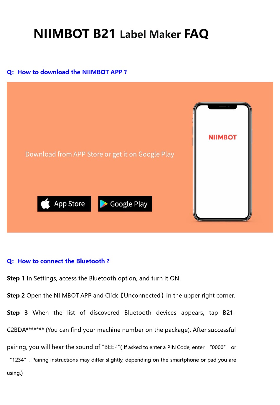 NIIMBOT B21 FAQ Pdf Download | ManualsLib