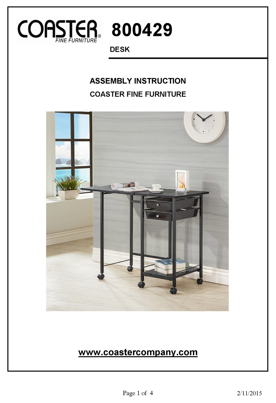 COASTER 800429 ASSEMBLY INSTRUCTION Pdf Download ManualsLib