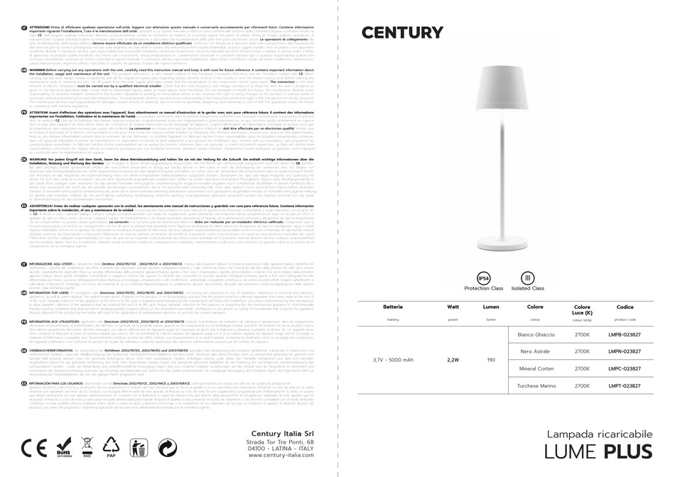 CENTURY LUME PLUS INSTRUCTIONS Pdf Download ManualsLib