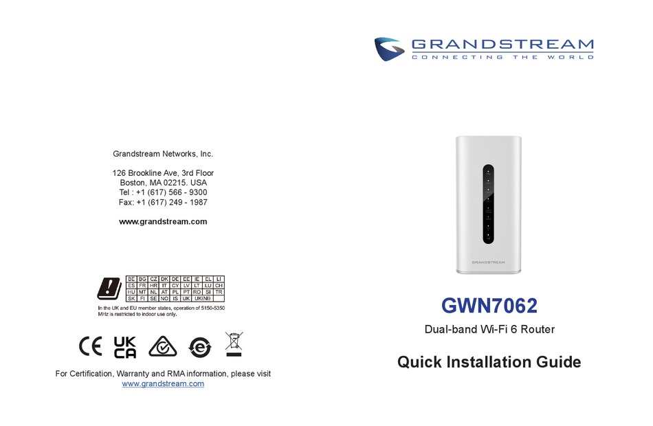 GRANDSTREAM NETWORKS GWN7062 QUICK INSTALLATION MANUAL Pdf Download