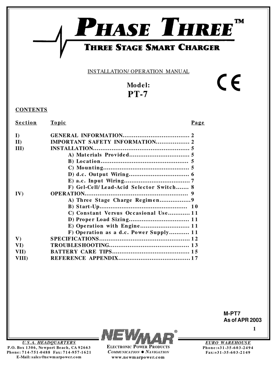 NEWMAR PHASE THREE PT7 INSTALLATION & OPERATION MANUAL Pdf Download