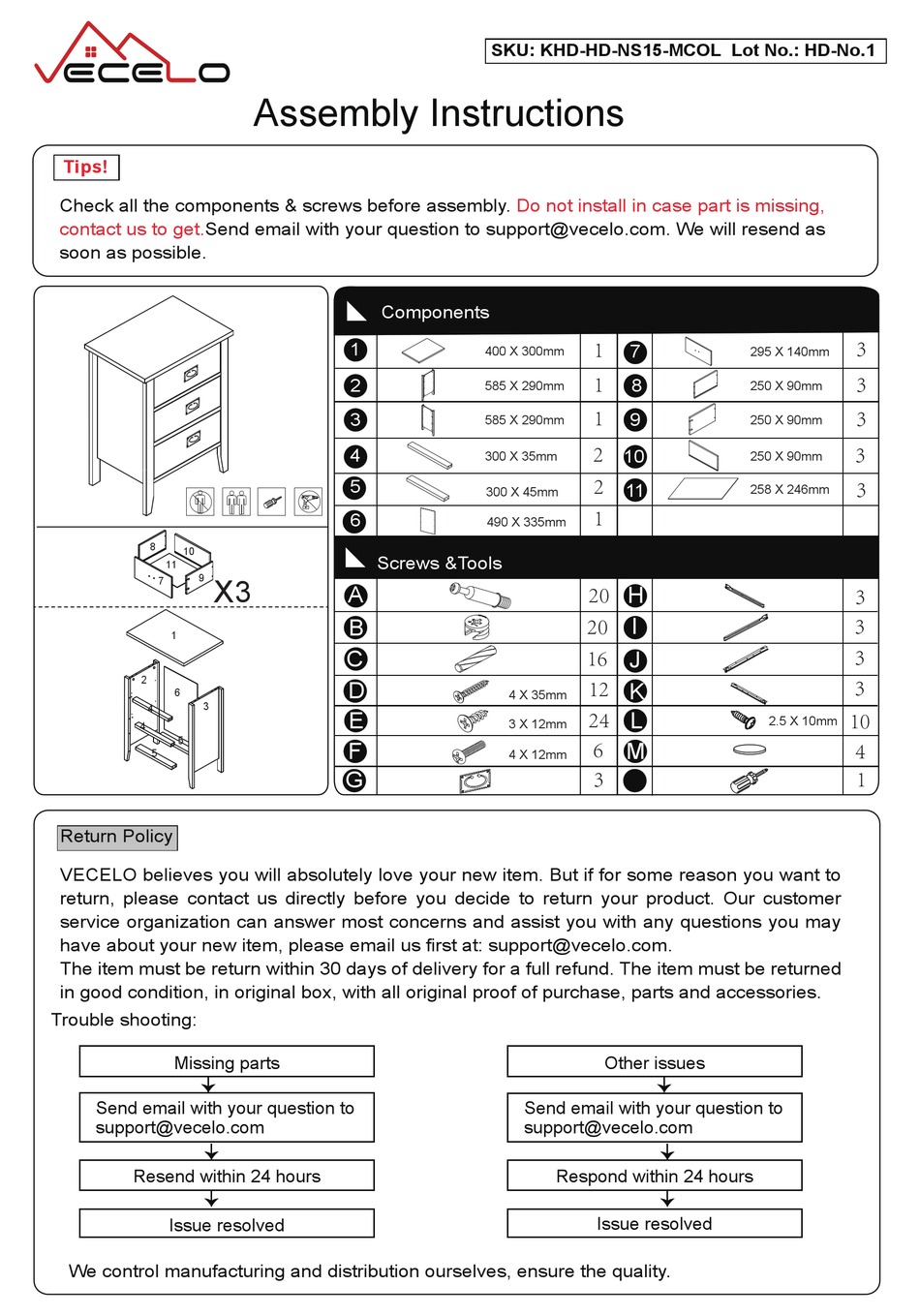 VECELO KHDHDNS15MCOL ASSEMBLY INSTRUCTIONS Pdf Download ManualsLib