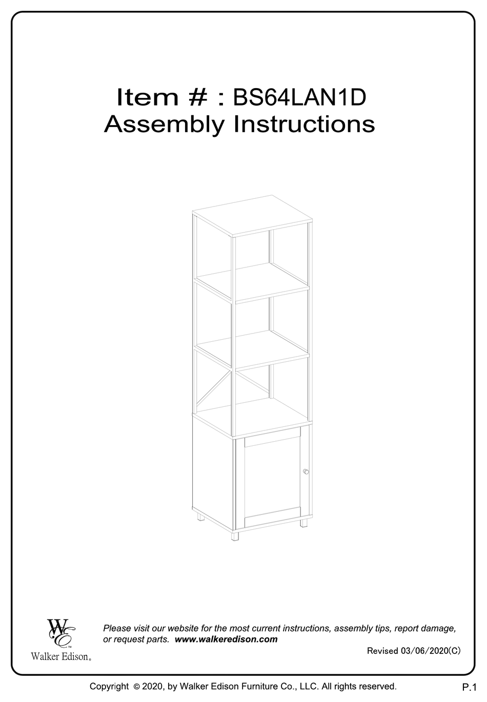 WALKER EDISON BS64LAN1D ASSEMBLY INSTRUCTIONS MANUAL Pdf Download