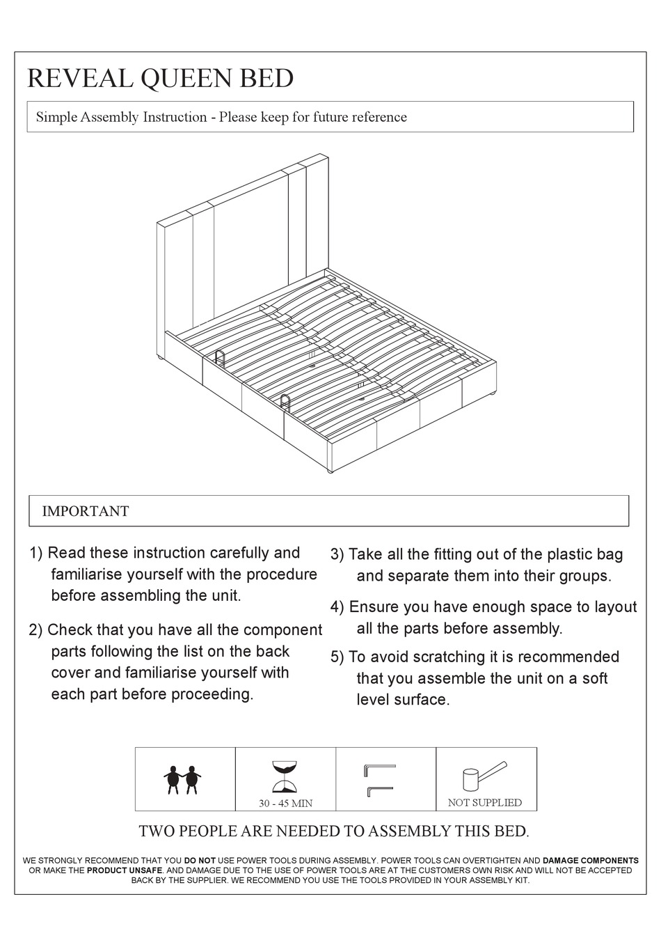 EXPAND FURNITURE REVEAL QUEEN BED ASSEMBLY INSTRUCTION MANUAL Pdf