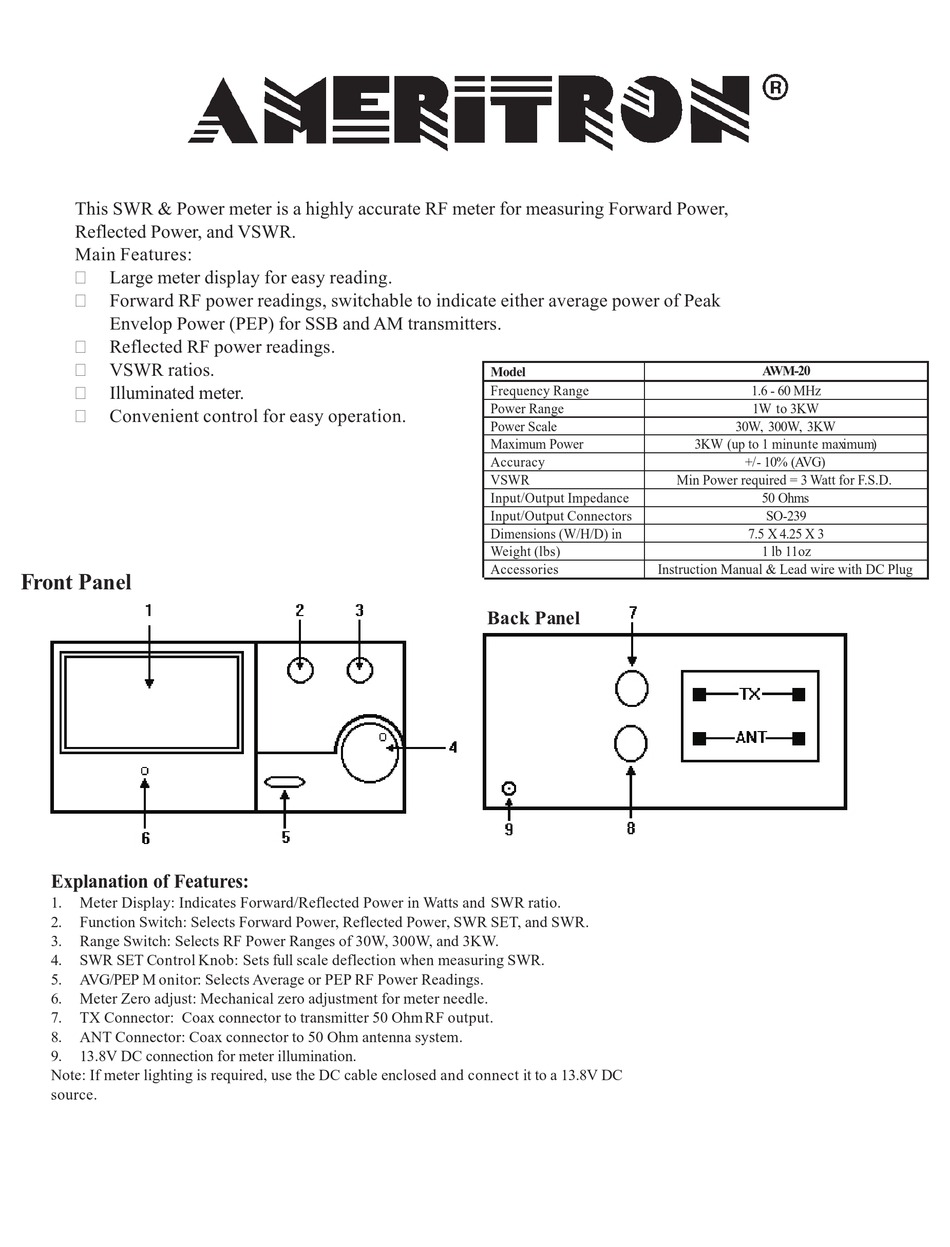 AMERITRON AWM-20 QUICK START MANUAL Pdf Download | ManualsLib