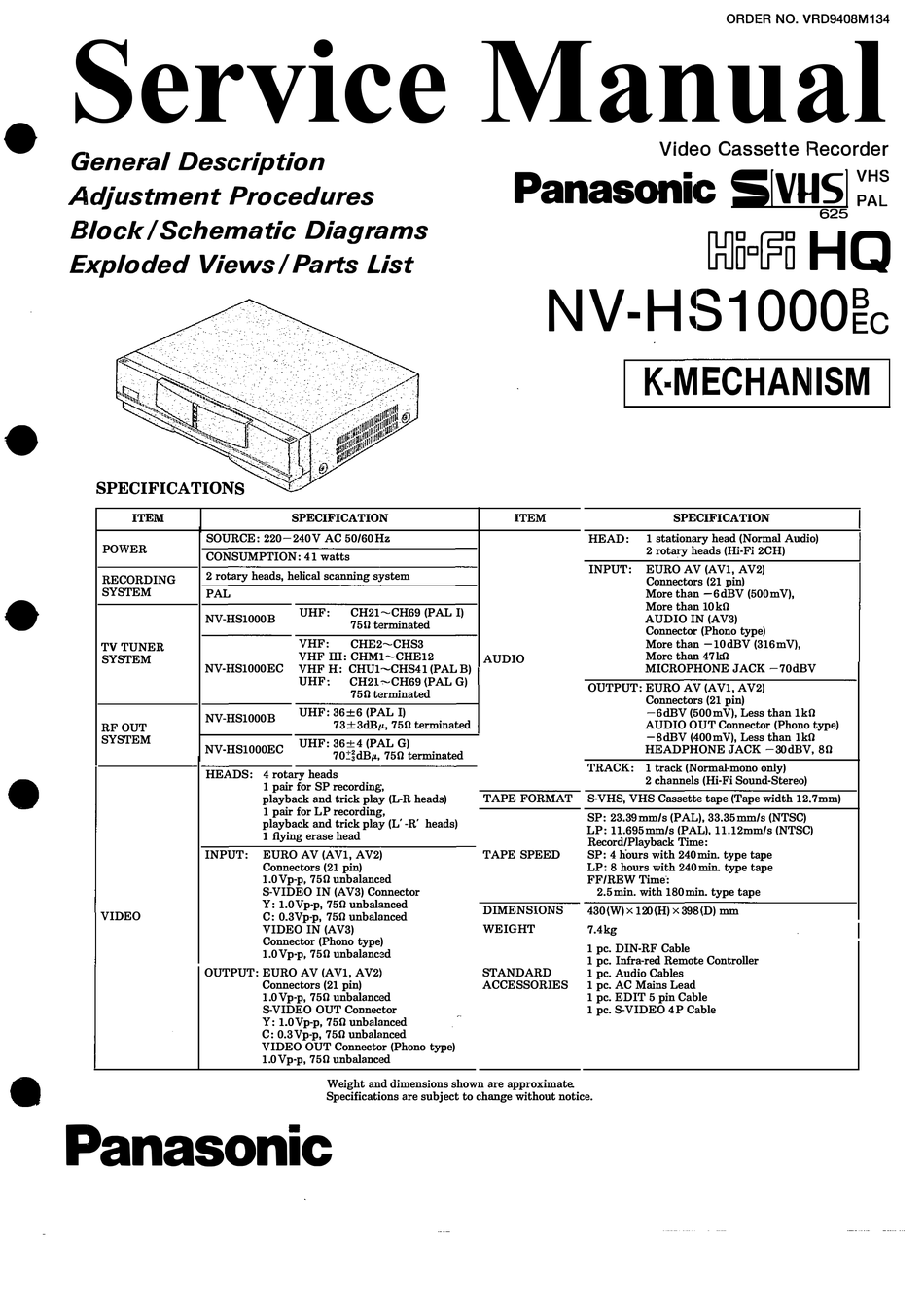PANASONIC NVHS1000 SERVICE MANUAL Pdf Download ManualsLib