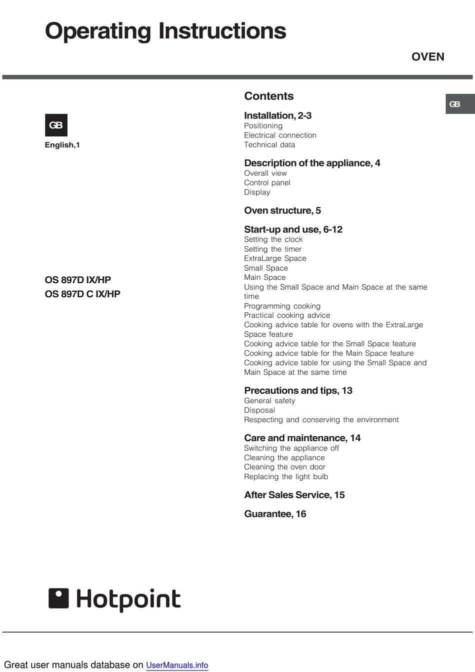 hotpoint gas stove manual pdf