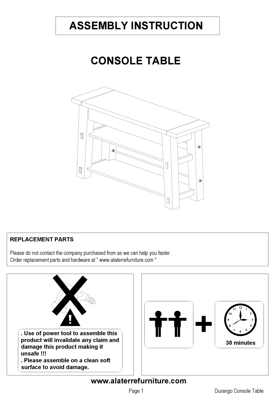 ALATERRE FURNITURE DURANGO CONSOLE TABLE ASSEMBLY INSTRUCTION Pdf Download ManualsLib