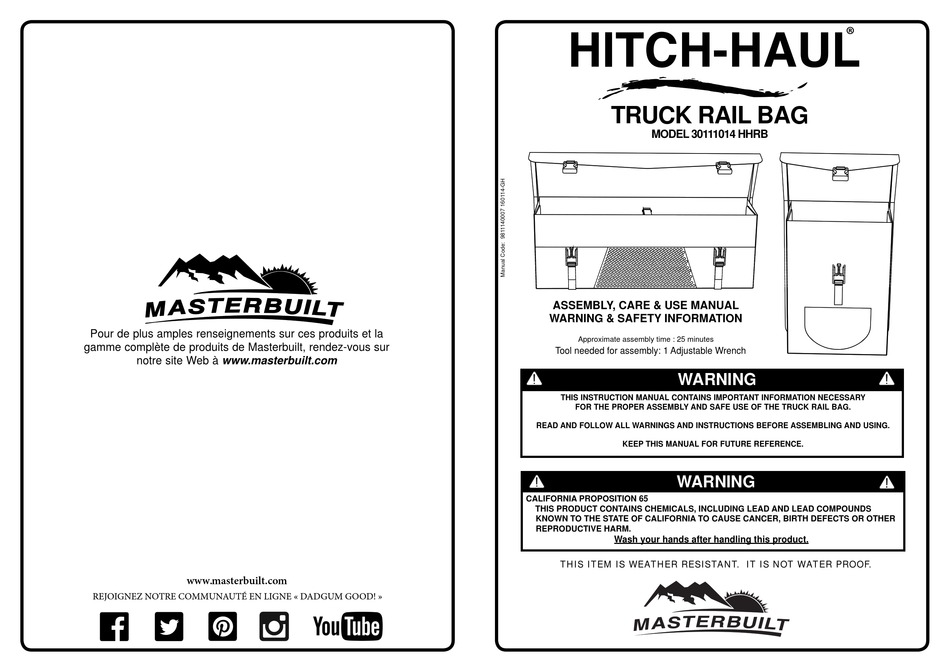 MASTERBUILT HITCHHAUL 30111014 HHRB ASSEMBLY, CARE & USE MANUAL