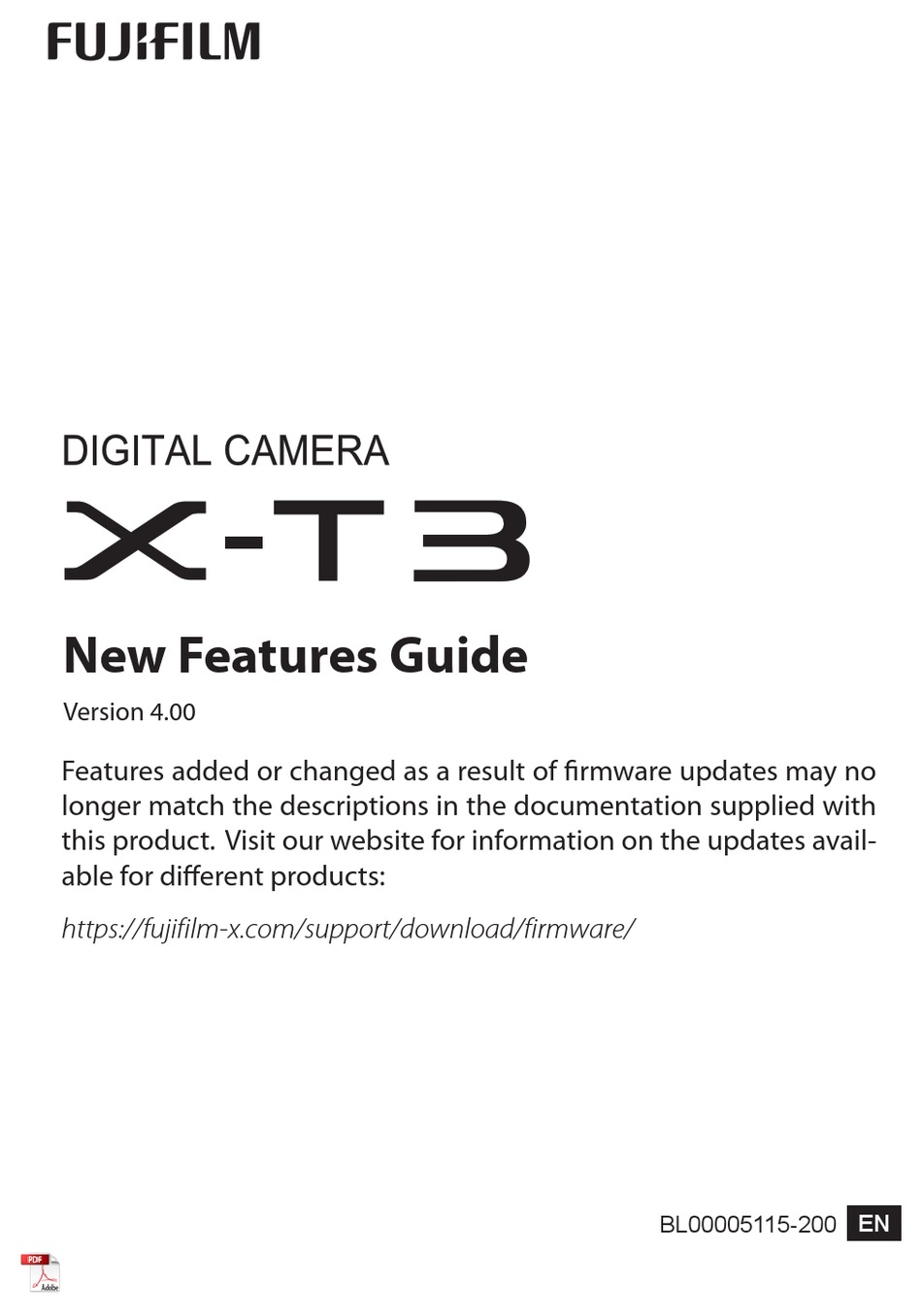 FUJIFILM XT3 NEW FEATURES MANUAL Pdf Download ManualsLib