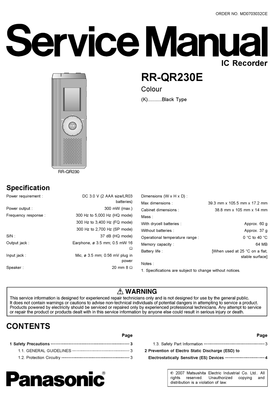 PANASONIC RRQR230E SERVICE MANUAL Pdf Download ManualsLib