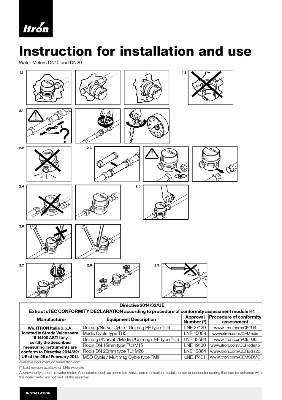 ITRON DN15 INSTRUCTIONS FOR INSTALLATION AND USE Pdf Download ManualsLib