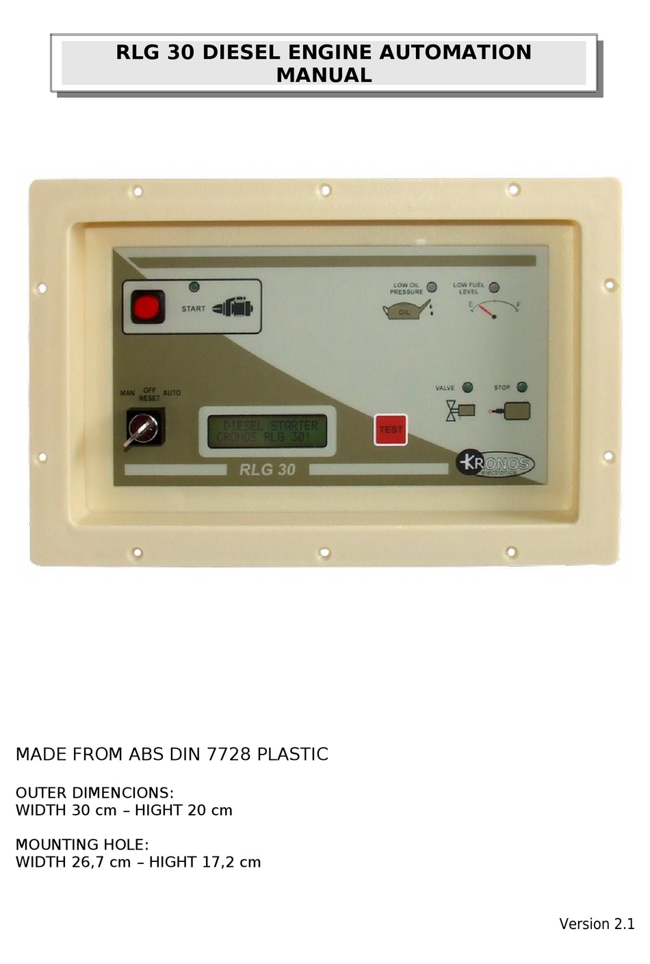 KRONOS RLG 30 MANUAL Pdf Download ManualsLib