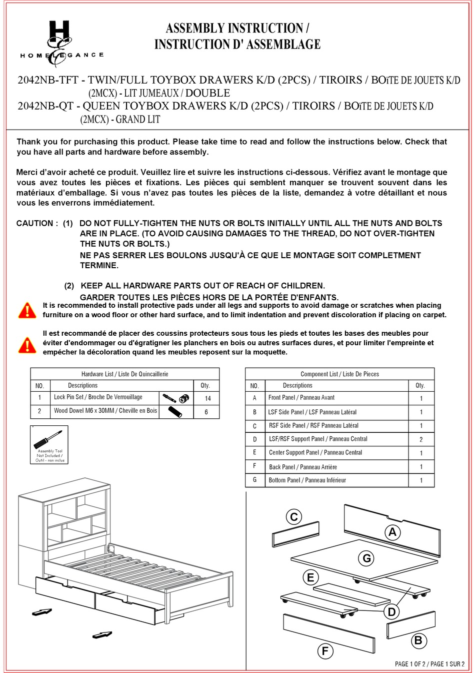 HOMELEGANCE 2042NB-TFT ASSEMBLY INSTRUCTION Pdf Download | ManualsLib