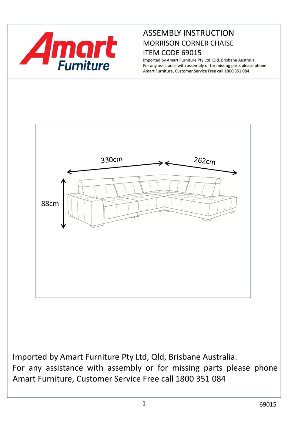 AMART FURNITURE MORRISON 69015 ASSEMBLY INSTRUCTION MANUAL Pdf Download