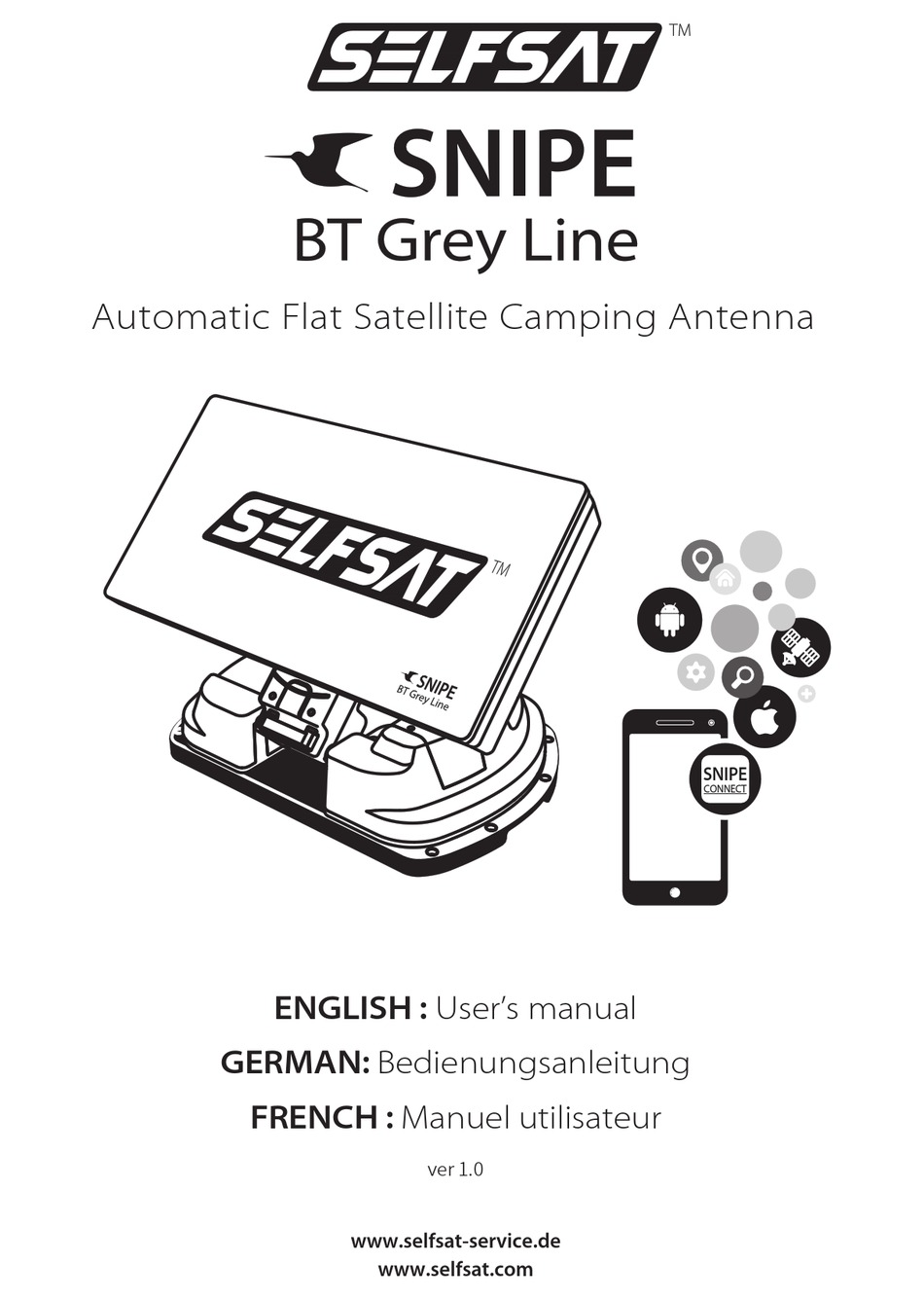 SELFSAT Snipe BT Grey Line Single automatische Sat Antenne