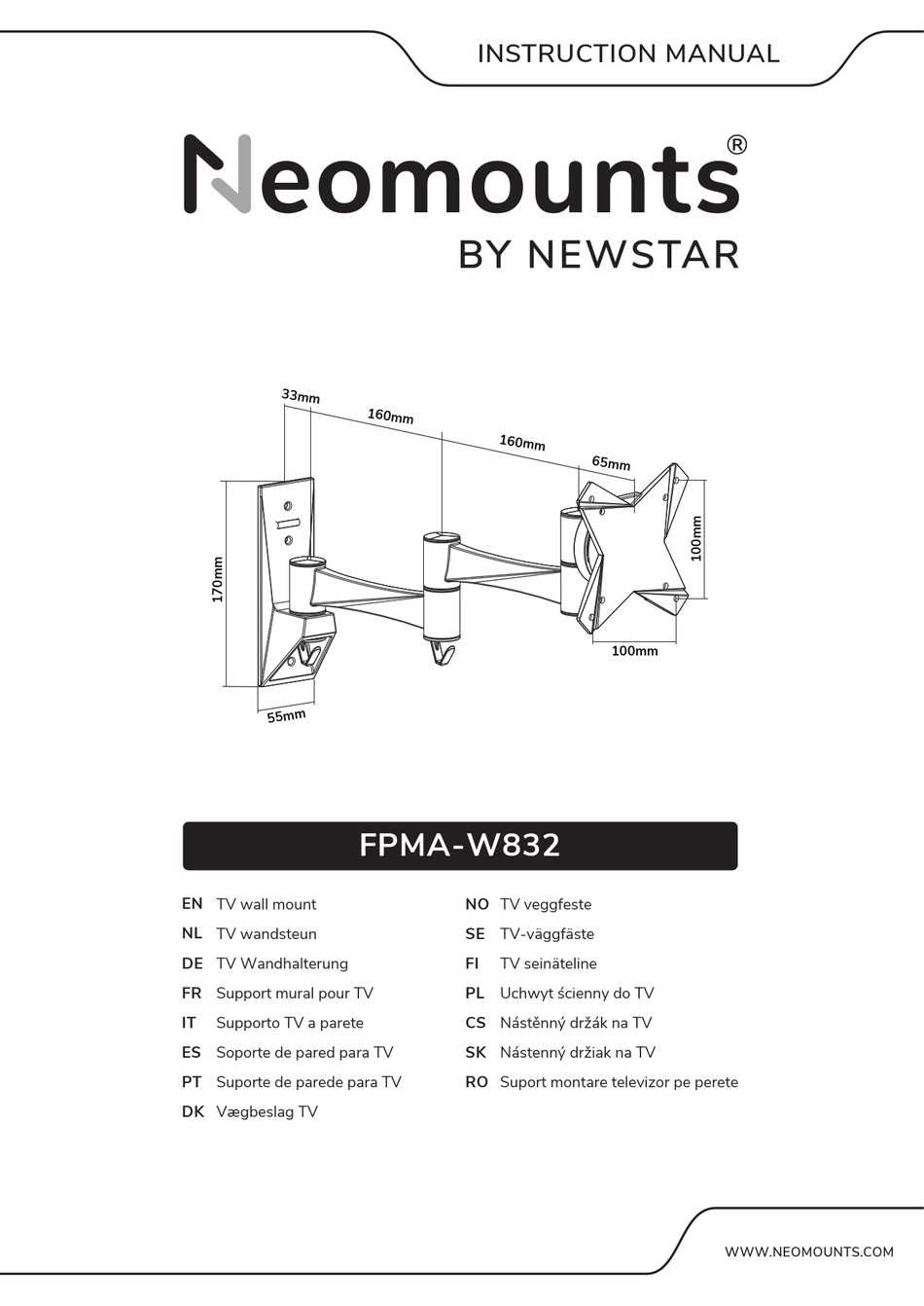 NEWSTAR NEOMOUNTS FPMA-W832 INSTRUCTION MANUAL Pdf Download | ManualsLib