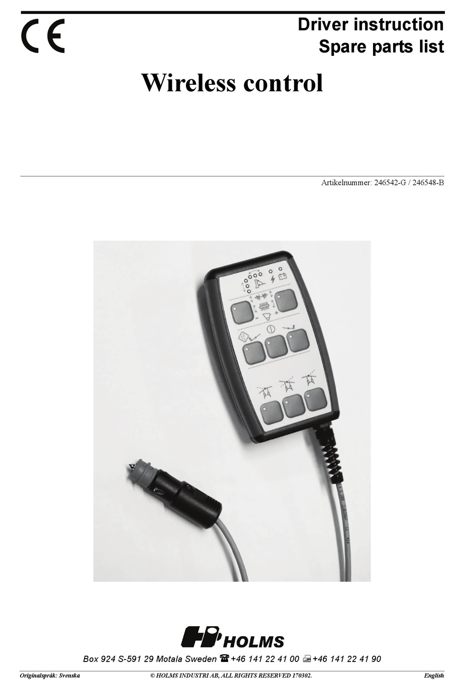 HOLMS 246564005 OPERATING INSTRUCTIONS AND SPARE PARTS LIST Pdf