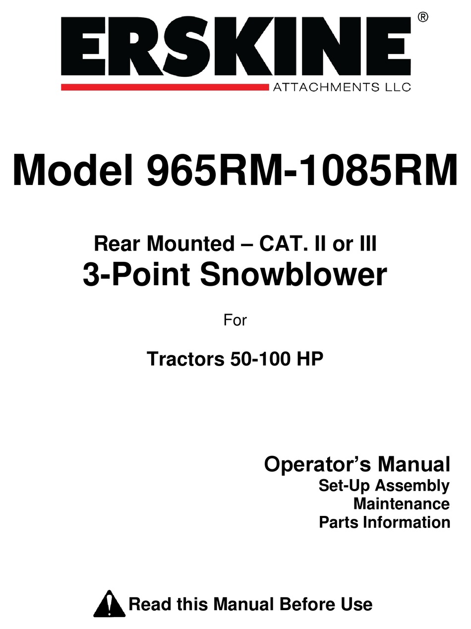 ERSKINE ATTACHMENTS 965RM OPERATOR'S MANUAL Pdf Download ManualsLib