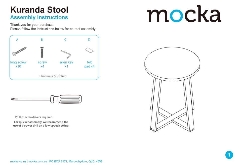 MOCKA KURANDA STOOL ASSEMBLY INSTRUCTIONS Pdf Download ManualsLib