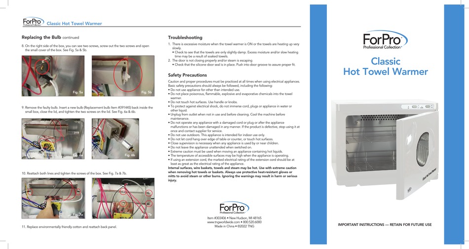 FORPRO CLASSIC HOT TOWEL WARMER QUICK START MANUAL Pdf Download