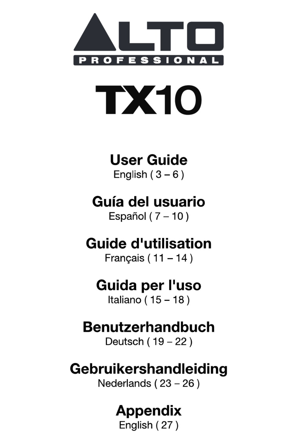 ALTO PROFESSIONAL TX10 USER MANUAL Pdf Download ManualsLib