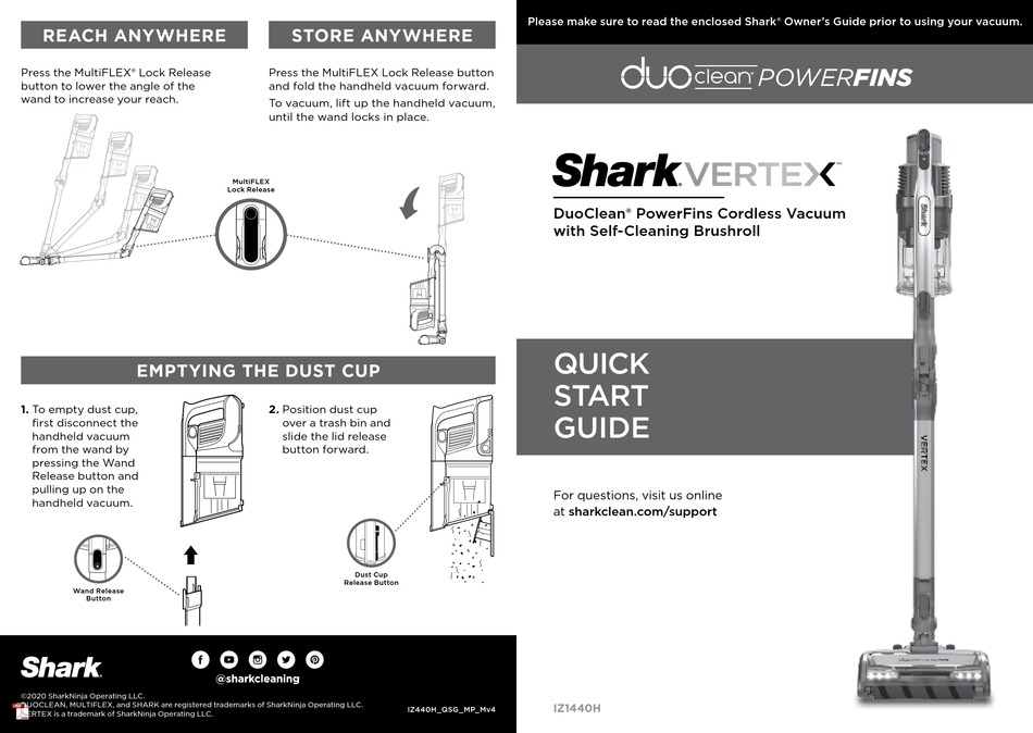 SHARK VERTEX DUOCLEAN POWERFINS QUICK START MANUAL Pdf Download