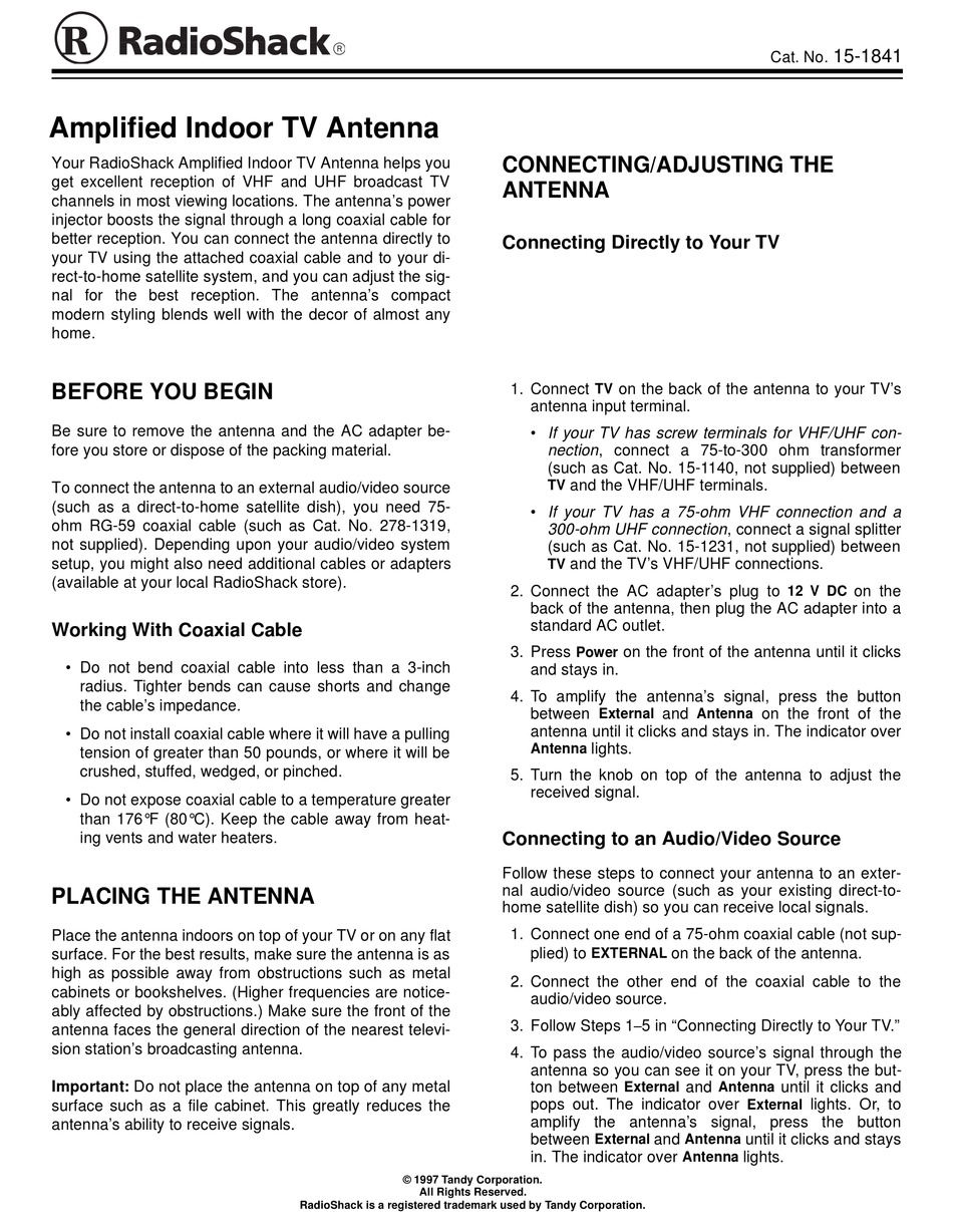 RADIO SHACK 151841 MANUAL Pdf Download ManualsLib