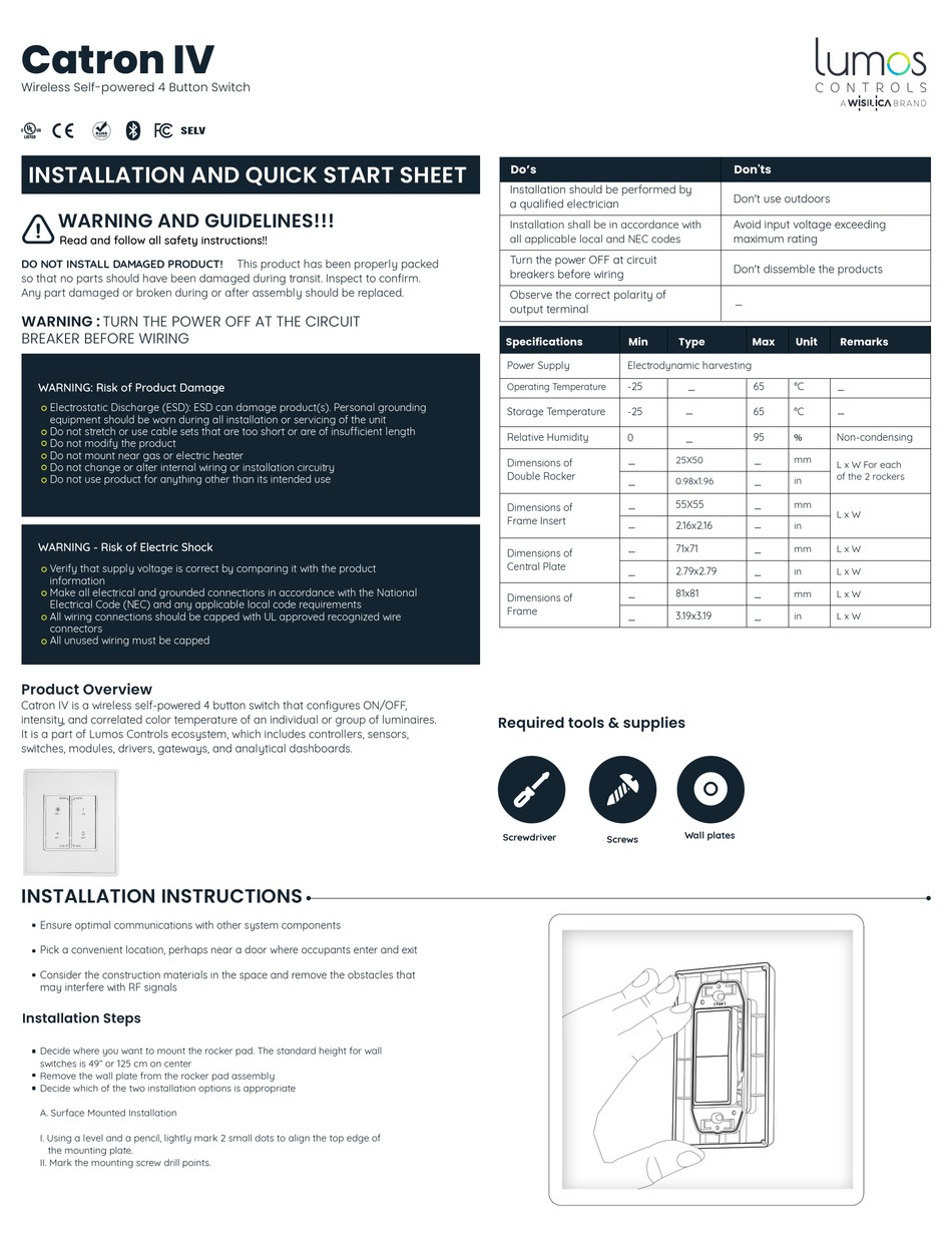 Wisilica Lumos Controls Catron Iv Quick Start Sheet Pdf Download