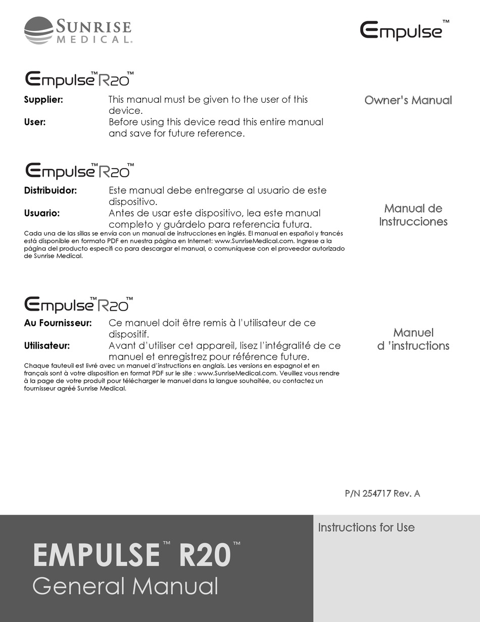SUNRISE MEDICAL EMPULSE R20 OWNER'S MANUAL Pdf Download ManualsLib