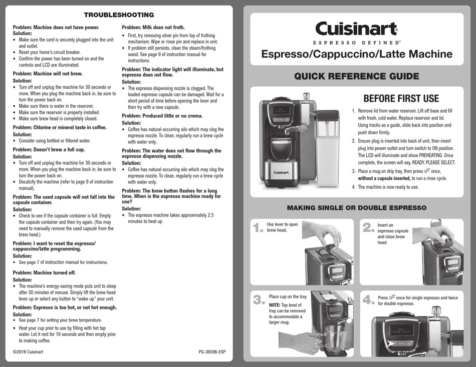 CUISINART ESPRESSO DEFINED EM25 QUICK REFERENCE MANUAL Pdf Download