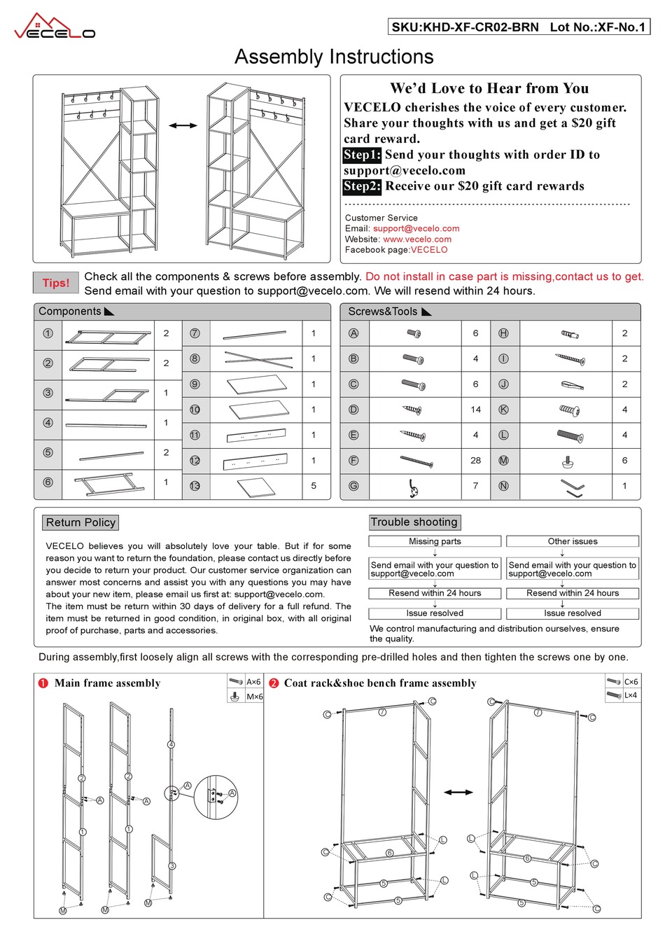 VECELO KHDXFCR02BRN ASSEMBLY INSTRUCTIONS Pdf Download ManualsLib